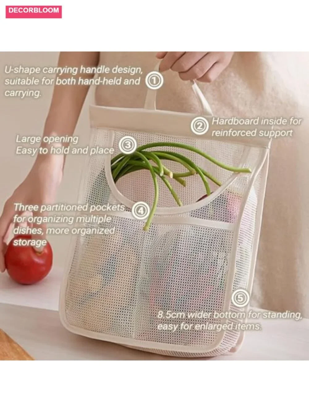 6 Pack Reusable Mesh Storage Bags for Fruits Vegetables Onions Garlic Potatoes